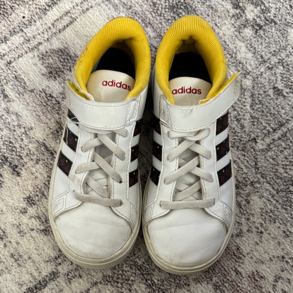 Adidas Kids White Mickey Sneakers with Black , Red, Yellow Highlights